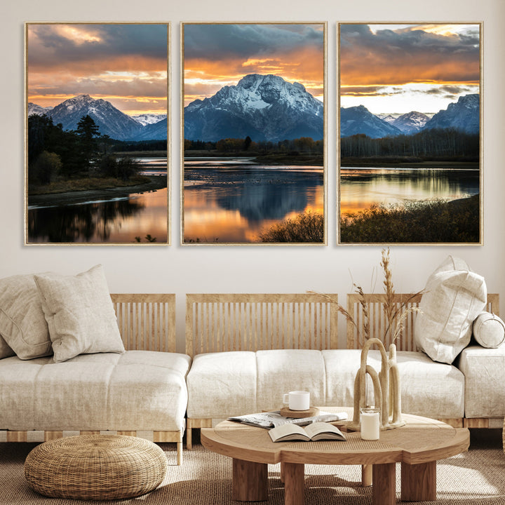 Mountain Sunset Wall Art Canvas Print, Framed Alpine Wilderness Art Picture Print, Golden Hour Perfect Wilderness Decor Artwork