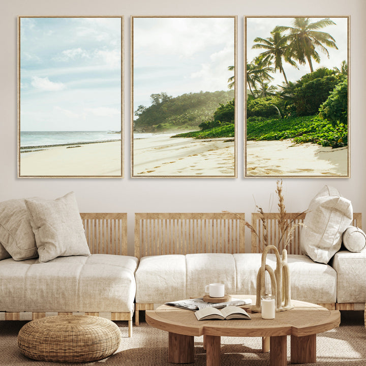 Relaxing Beach Wall Art Canvas Print, Framed Ocean View Art Picture Print, Coastal Serenity Perfect Tropical Coastal Decor Artwork