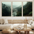 48497565-MGV-CV-36X24-Misty Forest Wall Art Canvas Print, Framed Foggy River Art Picture Print, Moody Landscape Perfect Wilderness Decor Artwork