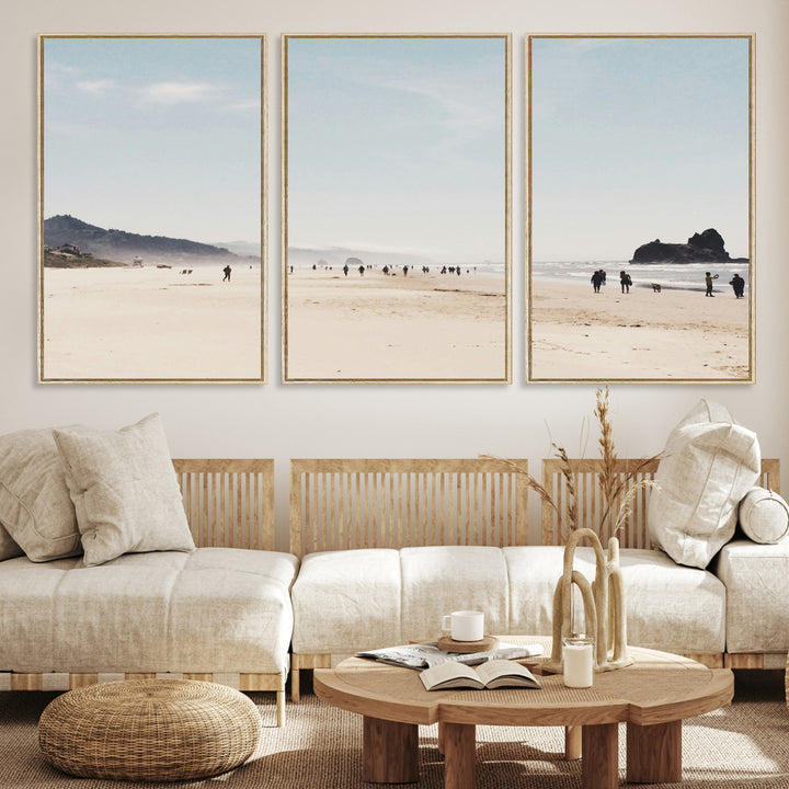 Minimalist Beach Wall Art Canvas Print, Framed Coastal Serenity Art Picture Print, Soft Sand Perfect Coastal Decor Artwork