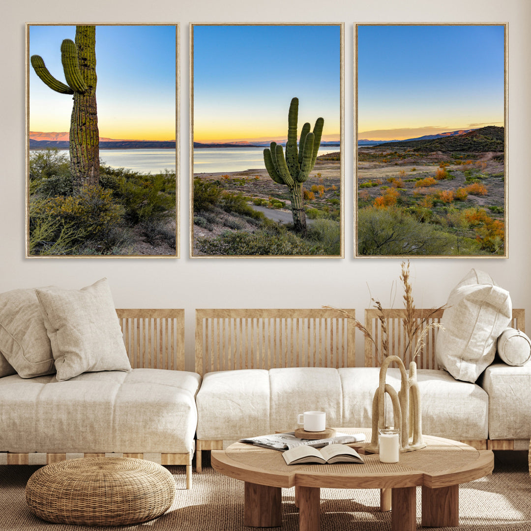 Saguaro Cactus Wall Art Canvas Print, Framed Desert Sunset Art Picture Print, Southwestern Perfect Southwestern Decor Artwork