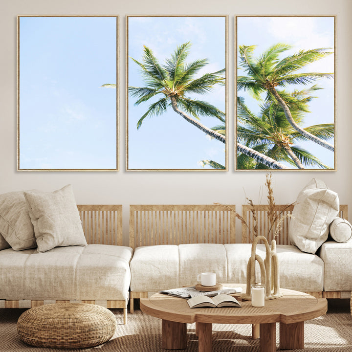 Palm Trees Wall Art Canvas Print, Framed Tropical Art Picture Print, Coastal Perfect Tropical Decor Artwork