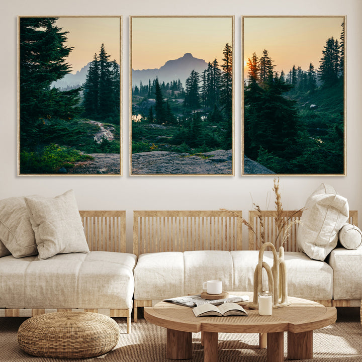 Mountain Wall Art Canvas Print, Framed Forest Serenity Art Picture Print, Mountain Perfect Rustic Decor Artwork
