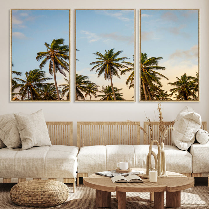 Palms Wall Art Canvas Print, Framed Tropical Art Picture Print, Coastal Perfect Coastal Decor Artwork