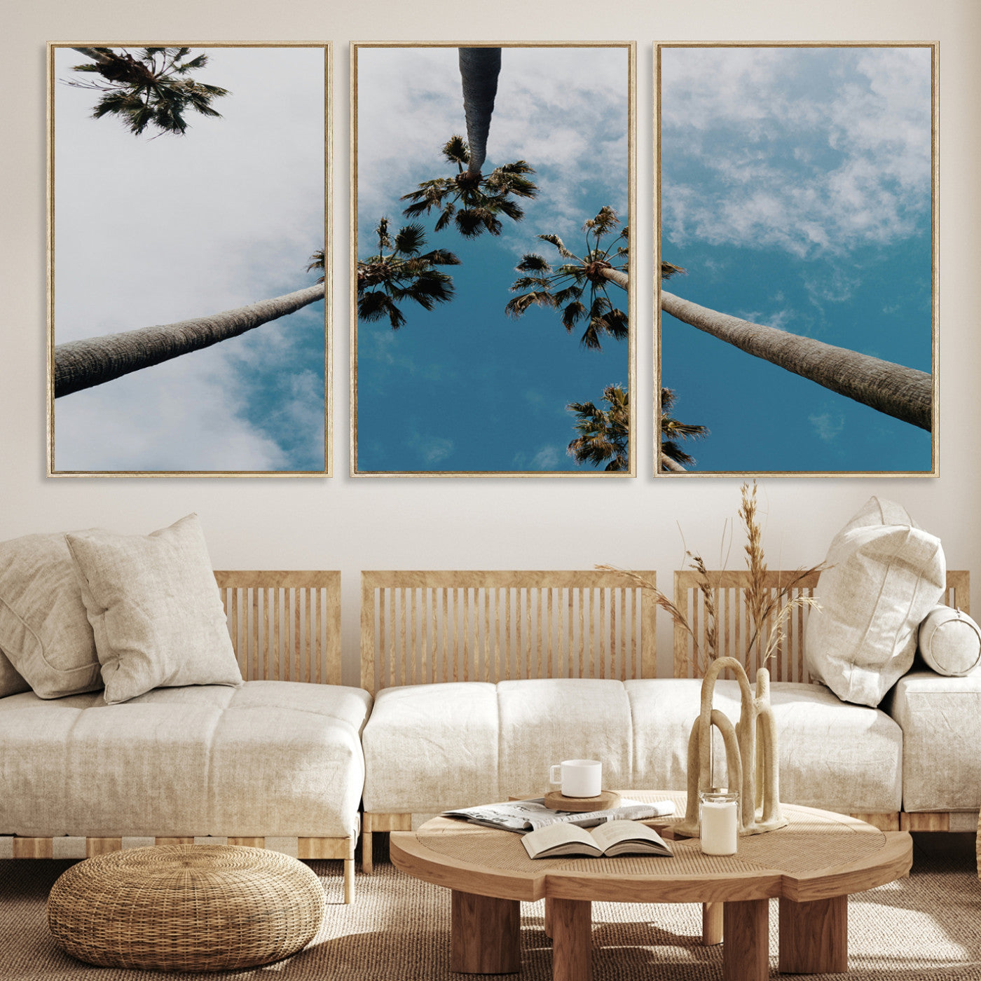 45236398-MGV-CV-36X24-Tropical Palm Trees Wall Art Canvas Print, Framed California Sky Art Picture Print, Minimalist Nature Perfect Coastal Minimalist Decor