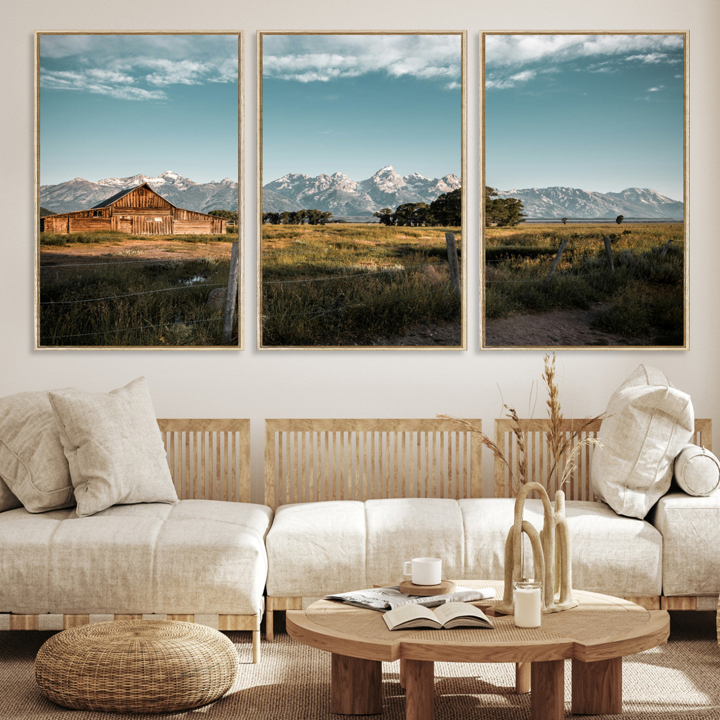 92497443-MGV-CV-36X24-Rustic Farmhouse Wall Art Canvas Print, Framed Mountain Cabin Art Picture Print, Western Landscape Perfect Rustic Farmhouse Decor Artwork