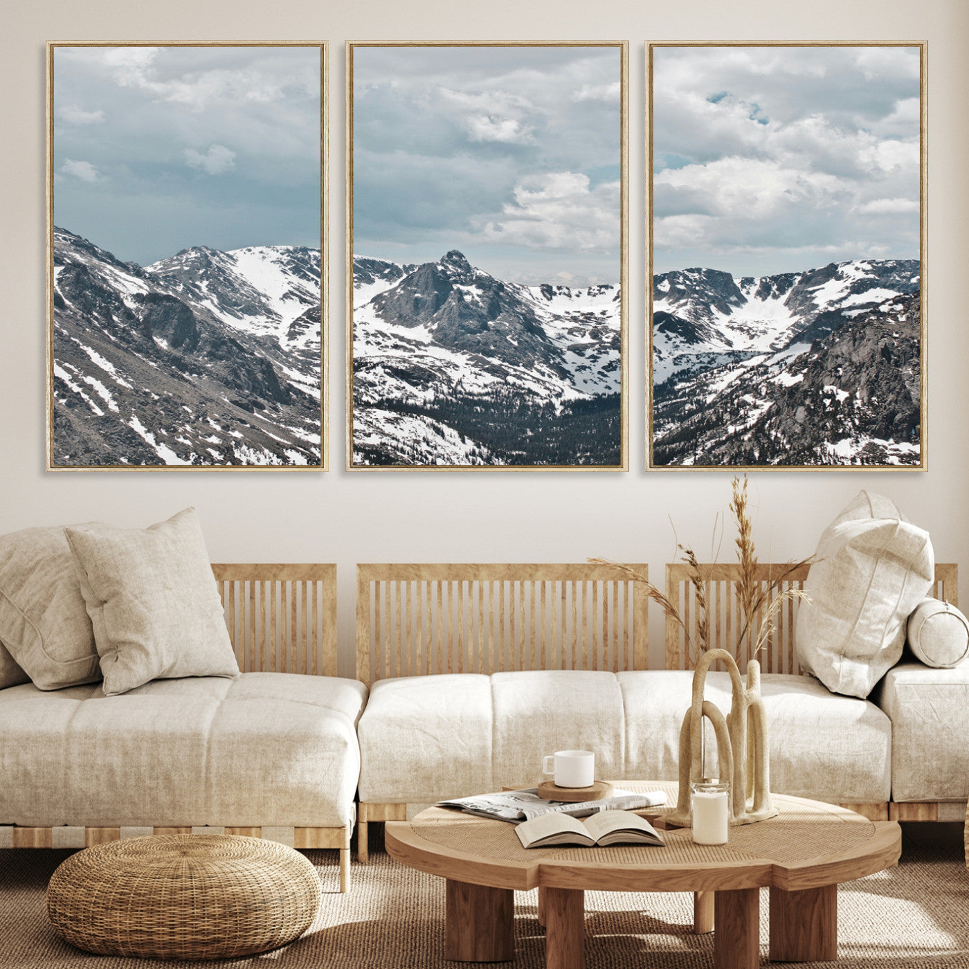 94074619-MGV-CV-36X24-Snowy Peaks Wall Art Canvas Print - Framed Alpine Wilderness Art, Alpine Wall Art Canvas, Mountain Escape Perfect Winter Serenity Decor