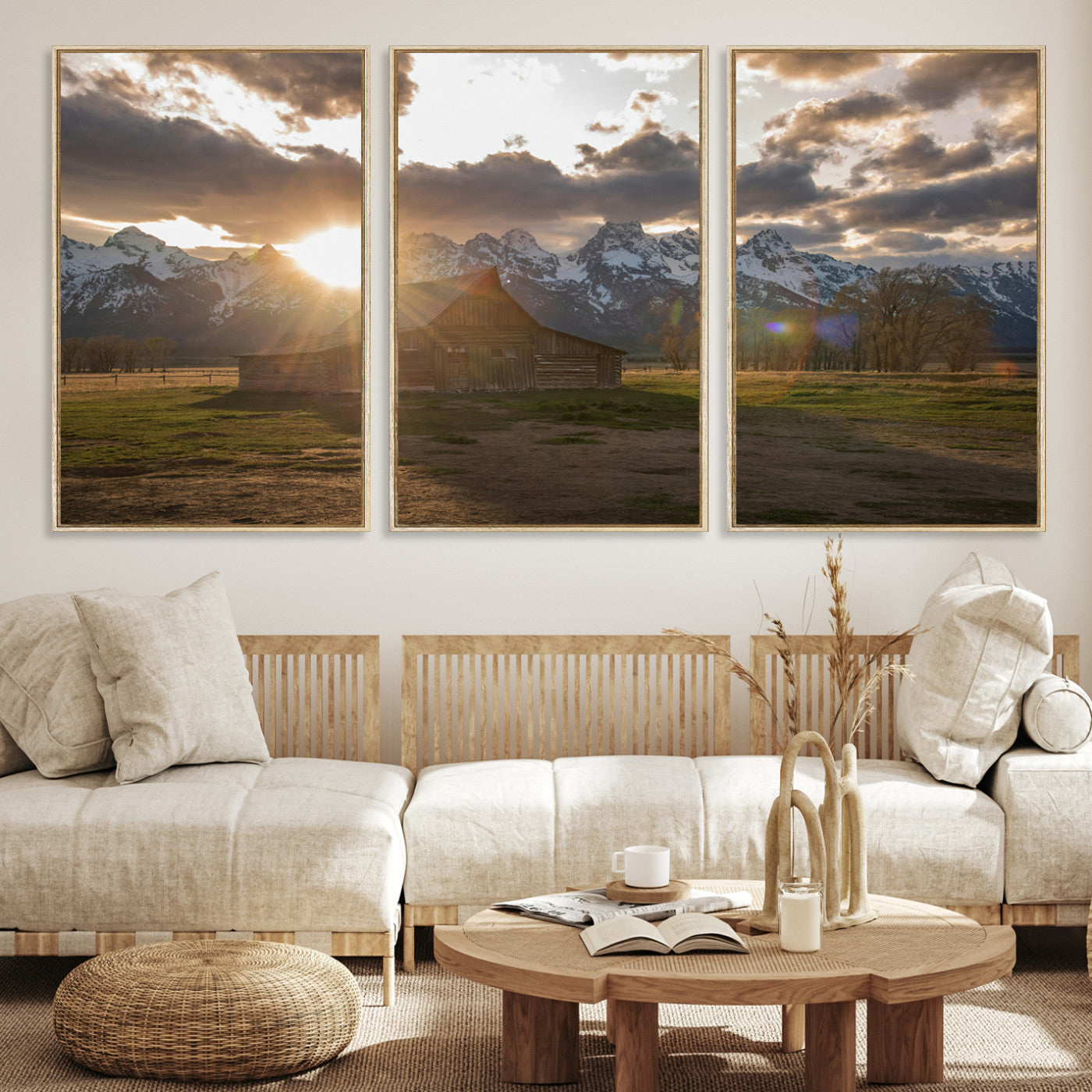 52555760-MGV-CV-36X24-Snowy Peaks Wall Art Canvas Print, Framed Nature Escape Art Picture Print, Rustic Charm Perfect Rustic Western Decor Artwork