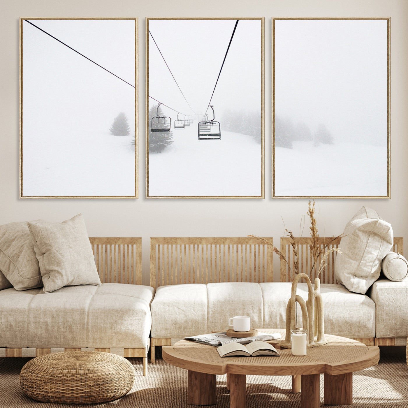 20216390-MGV-CV-36X24-Ski Lift Print Wall Art Canvas, Framed Snowy Landscape Art Picture Print, Alpine Adventure Perfect Nordic Minimalist Decor Artwork