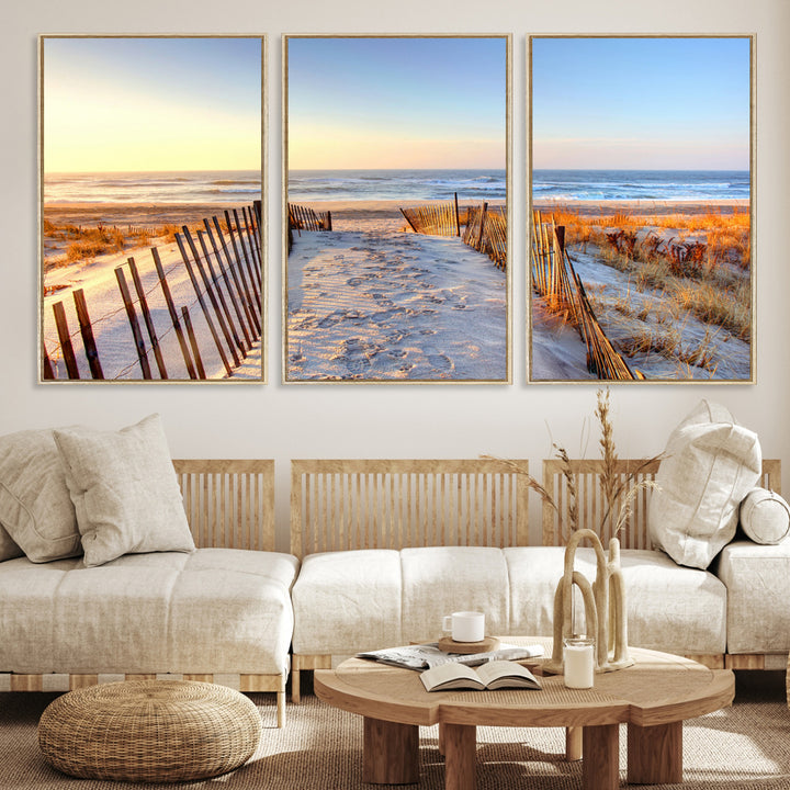 Ocean Sunset Wall Art Wall Art Canvas Print, Framed Nautical Photography Art Picture Print, Summer Beach House Decor Perfect Coastal