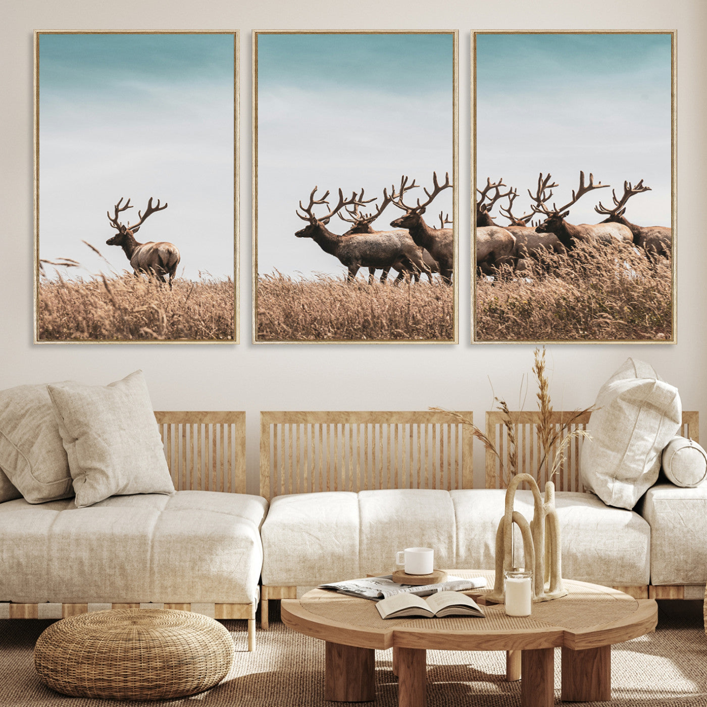 81594705-MGV-CV-36X24-Elk Herd Wall Art Canvas, Antler Canvas Print, Framed Wildlife Photography Art Picture Print, Rustic Nature Print Perfect Rustic Wildlife