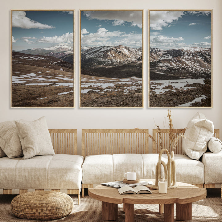 Mountain Landscape Wall Art Canvas Print, Framed Snowy Peaks Art Picture Print, Rugged Highlands Perfect Rustic Adventure Decor Artwork