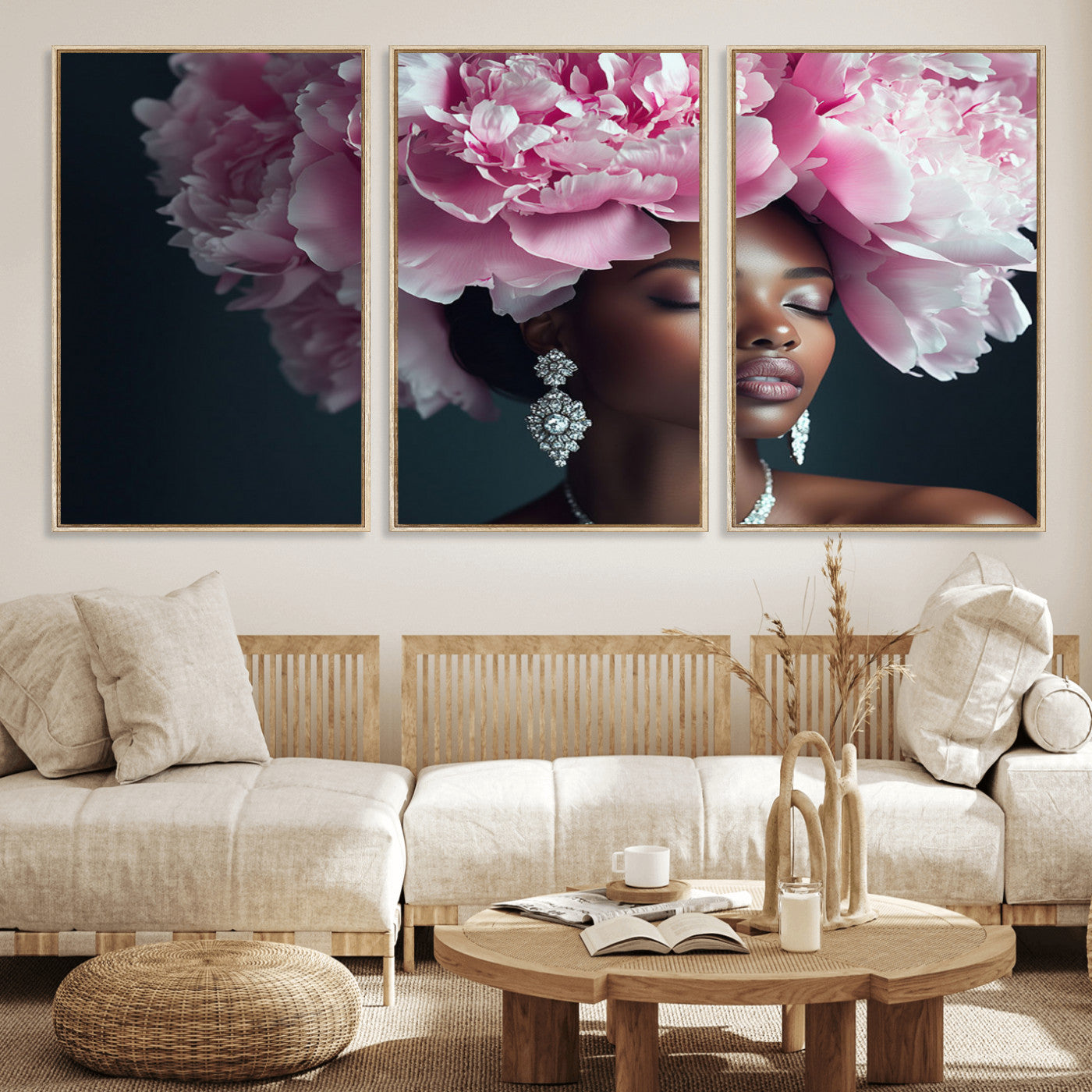 MGV-FC-60X30-3P - Black Beauty Petal Crown Wall Art Print Floral Petal Headpiece, Petal-Inspired Art, Floral Crown