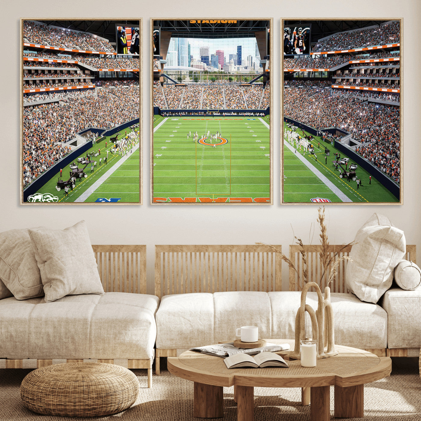 MGV-FC-60X30-3P - Chicago Bears Soldiers Field Wall Art Canvas Print – Framed Football Stadium Artwork for Sports