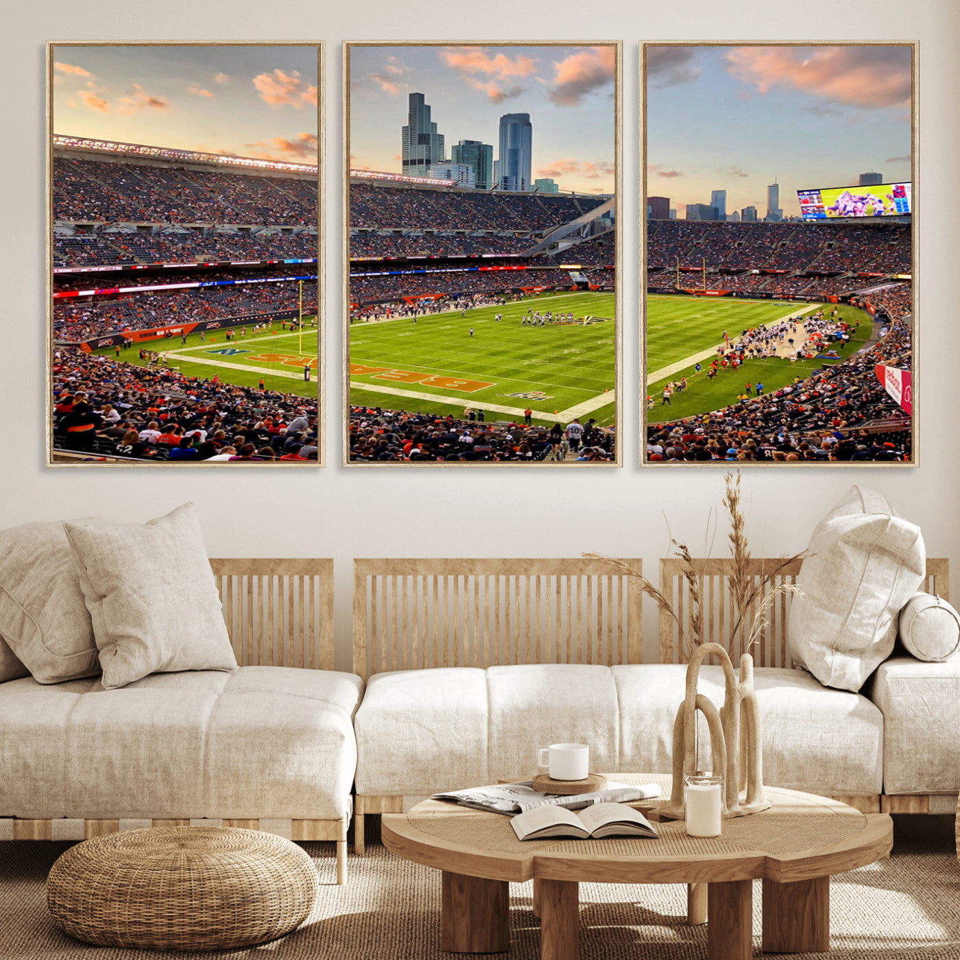 55377093-MGV-CV-36X24-Chicago Bears Soldiers Field Wall Art Canvas Print – Framed Football Stadium Artwork for Sports Fans, Soldier Field Skyline Canvas Decor for Game Room or Man Cave