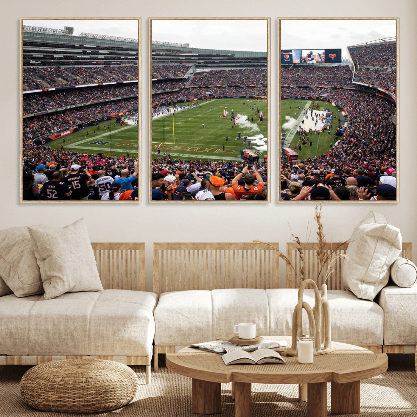 18347149-MGV-CV-36X24-Chicago Bears Soldiers Field Wall Art Canvas Print – Framed Football Stadium Artwork for Sports Fans, Soldier Field Skyline Canvas Decor for Game Room