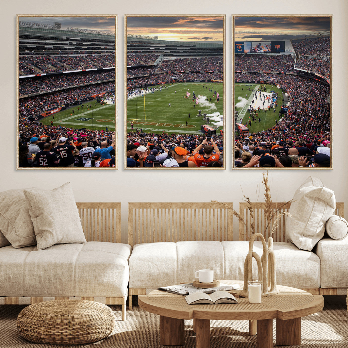 87578930-MGV-CV-36X24-Chicago Bears Soldiers Field Wall Art Canvas Print – Framed Football Stadium Artwork for Sports Fans, Soldier Field Skyline Canvas Decor for Game Room or Man Cave