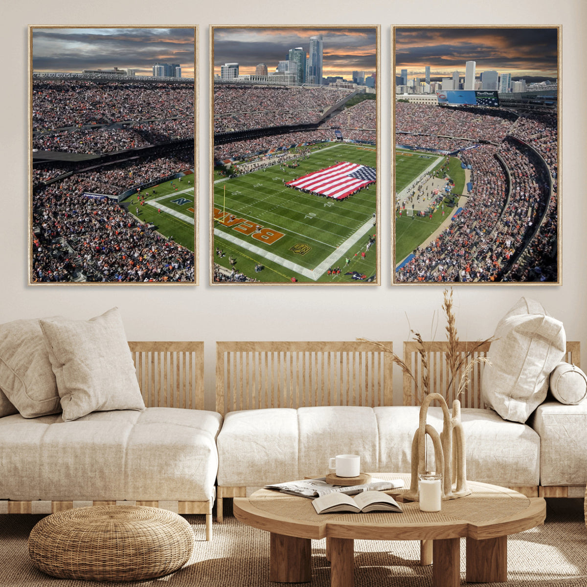 98106777-PAN-FL-20X10 - Chicago Bears Soldiers Field Wall Art Canvas Print, Extra Large Game Room Wall Decor