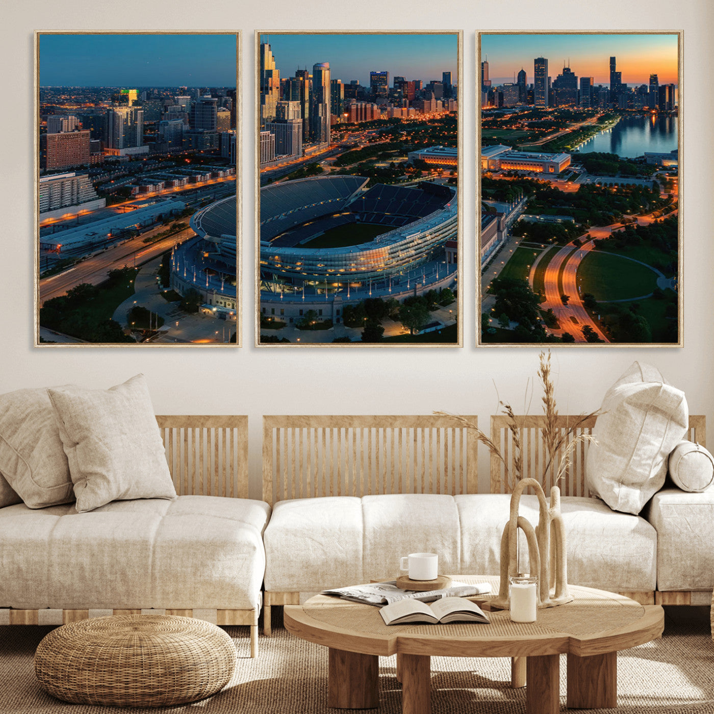 36690345-MGV-CV-36X24-Chicago Bears Soldiers Field Wall Art Canvas Print – Framed Football Stadium Artwork for Sports Fans, Soldier Field Skyline Canvas Decor for Game Room or Man Cave