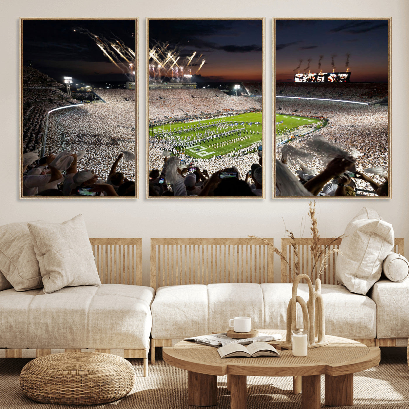 MGV-FC-60X30-3P - Penn State Stadium Wall Art Print, White Out Football Game Canvas Wall Art, Framed Sports Stadium,