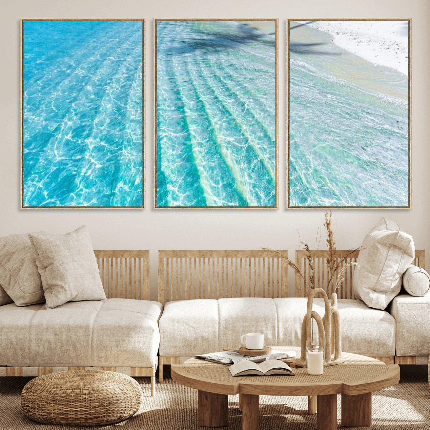 46233906-MGV-CV-36X24 - Serene Clear Blue Ocean Water Canvas Wall Art – Soft White Sand Shore Coastal Print for Home Decor, Relaxation, and Tranquil Vibes