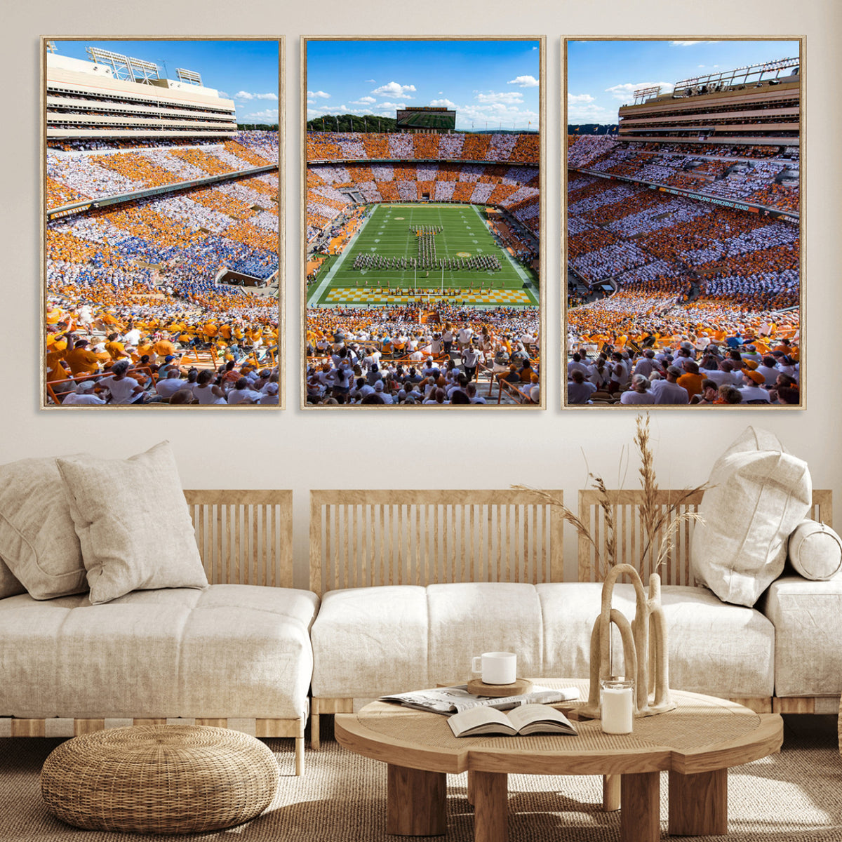 77097951-MGV-CV-36X24 - Tennessee Neyland Stadium Wall Art – Checkerboard Game Day Panoramic Canvas Print, College Football Decor for Home, Office, or Man Cave