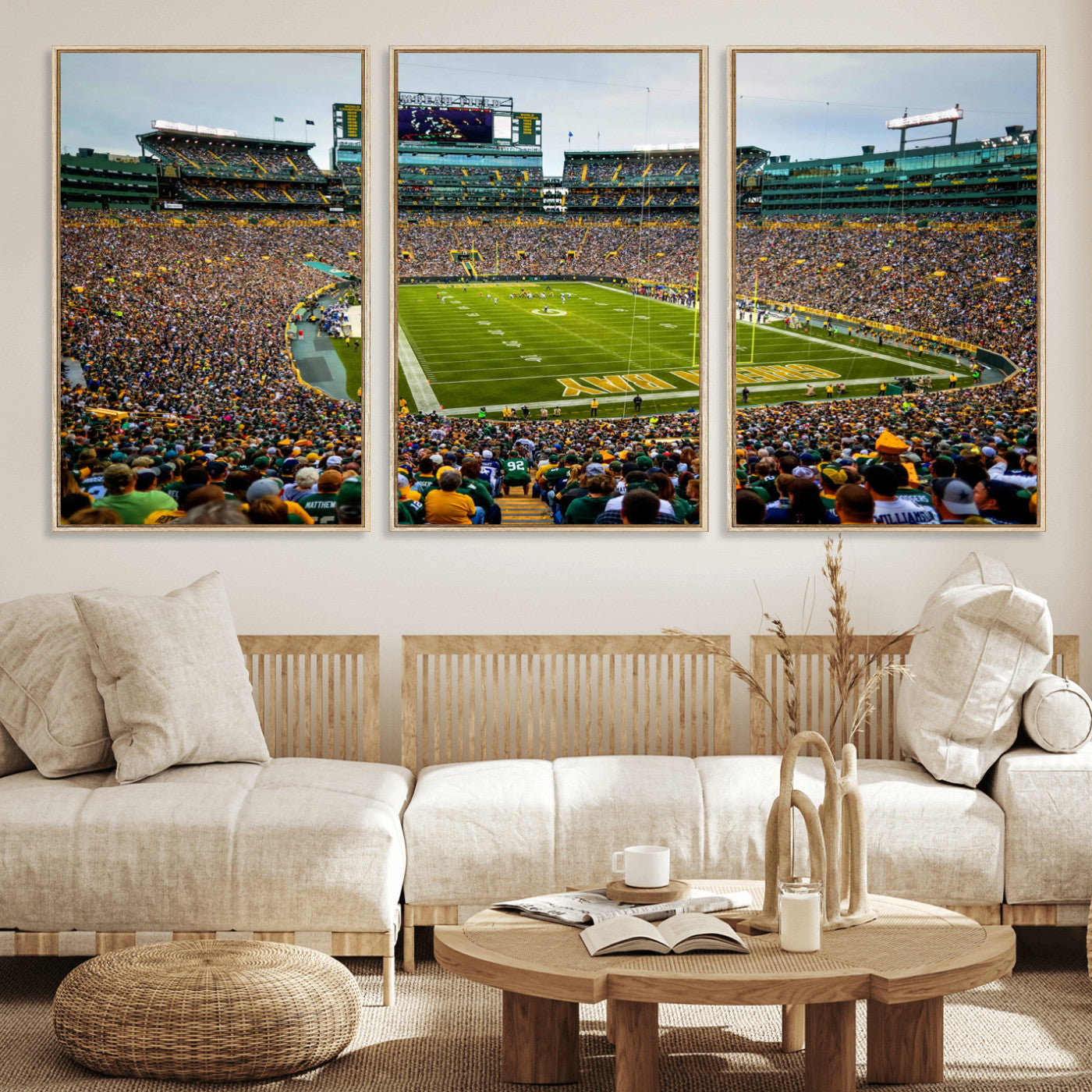 GBP101-MGV-FC-60X30-3P - Green Bay Packers Lambeau Field Stadium Wall Art Canvas Print, Iconic NFL Football Stadium Artwork, Wisconsin Sports Home Decor