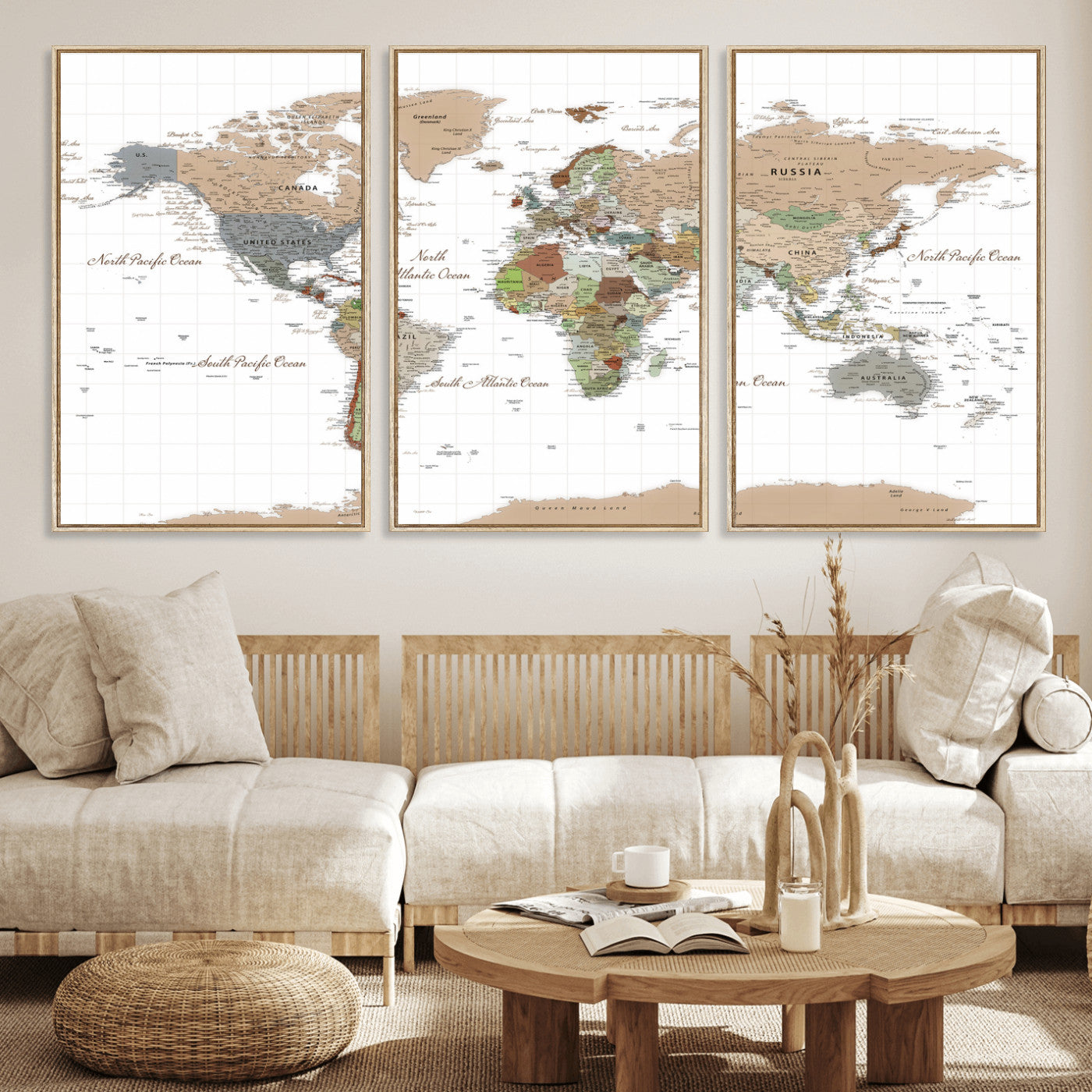 91286788-MGV-CV-36X24 - World Map Wall Art Canvas Print, Modern Decorative Framed Map Artwork Prints for Living Room, Office, Bedroom Wall Decor