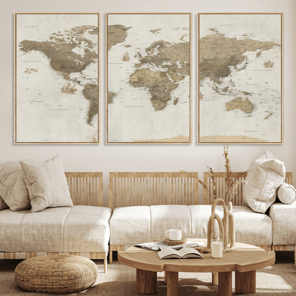 28283260-MGV-CV-36X24 - Detailed World Map Wall Art Canvas Print