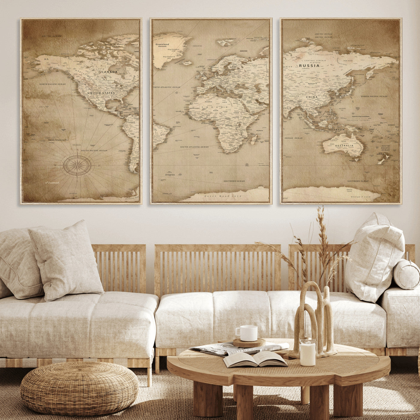 34795134-MGV-CV-36X24 - World Map Wall Art Canvas Print, Modern Decorative Framed Map Artwork Prints for Living Room, Office, Bedroom Wall Decor