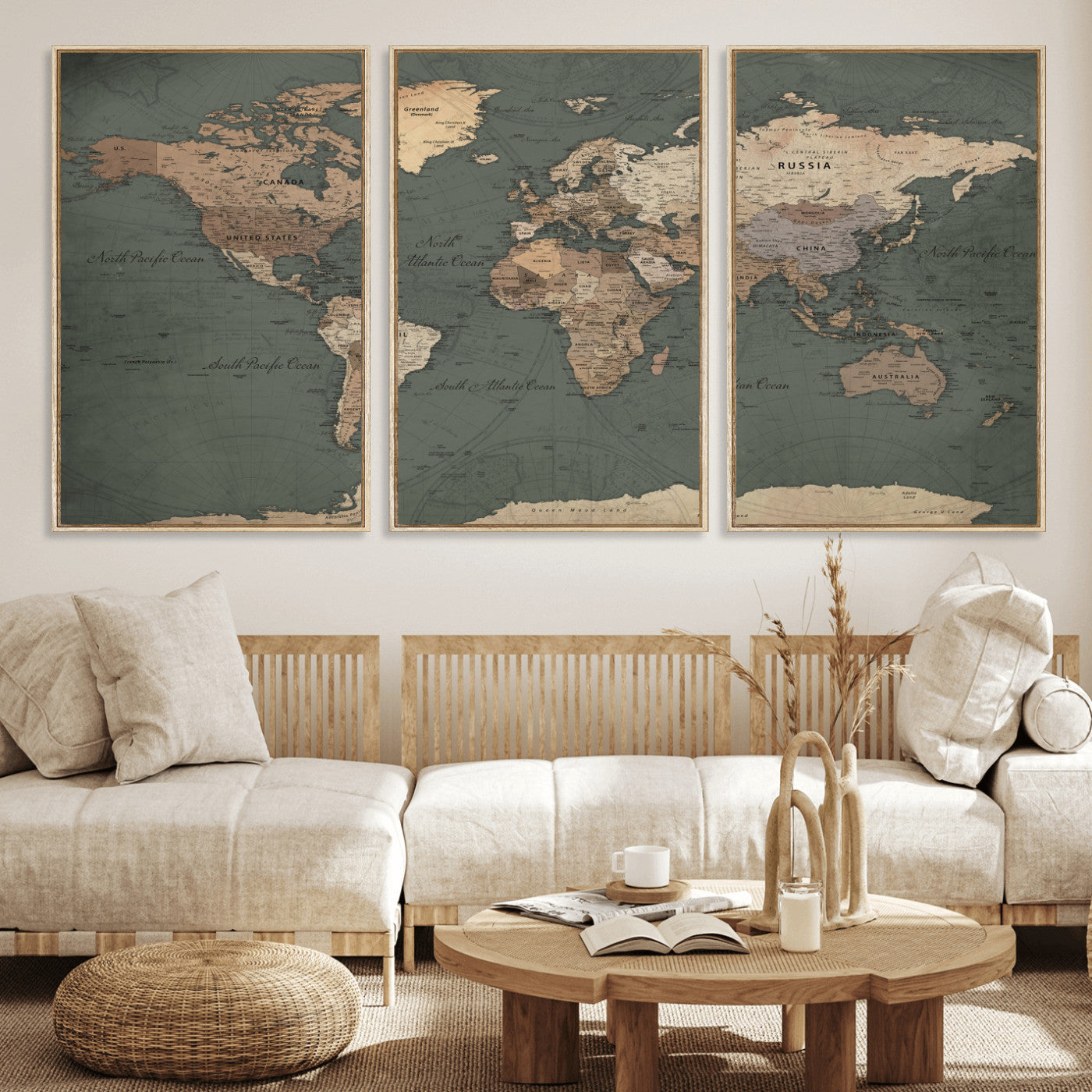 84619399-MGV-CV-36X24 - World Map Wall Art Canvas Print, Modern Decorative Framed Map Artwork Prints for Living Room, Office, Bedroom Wall Decor