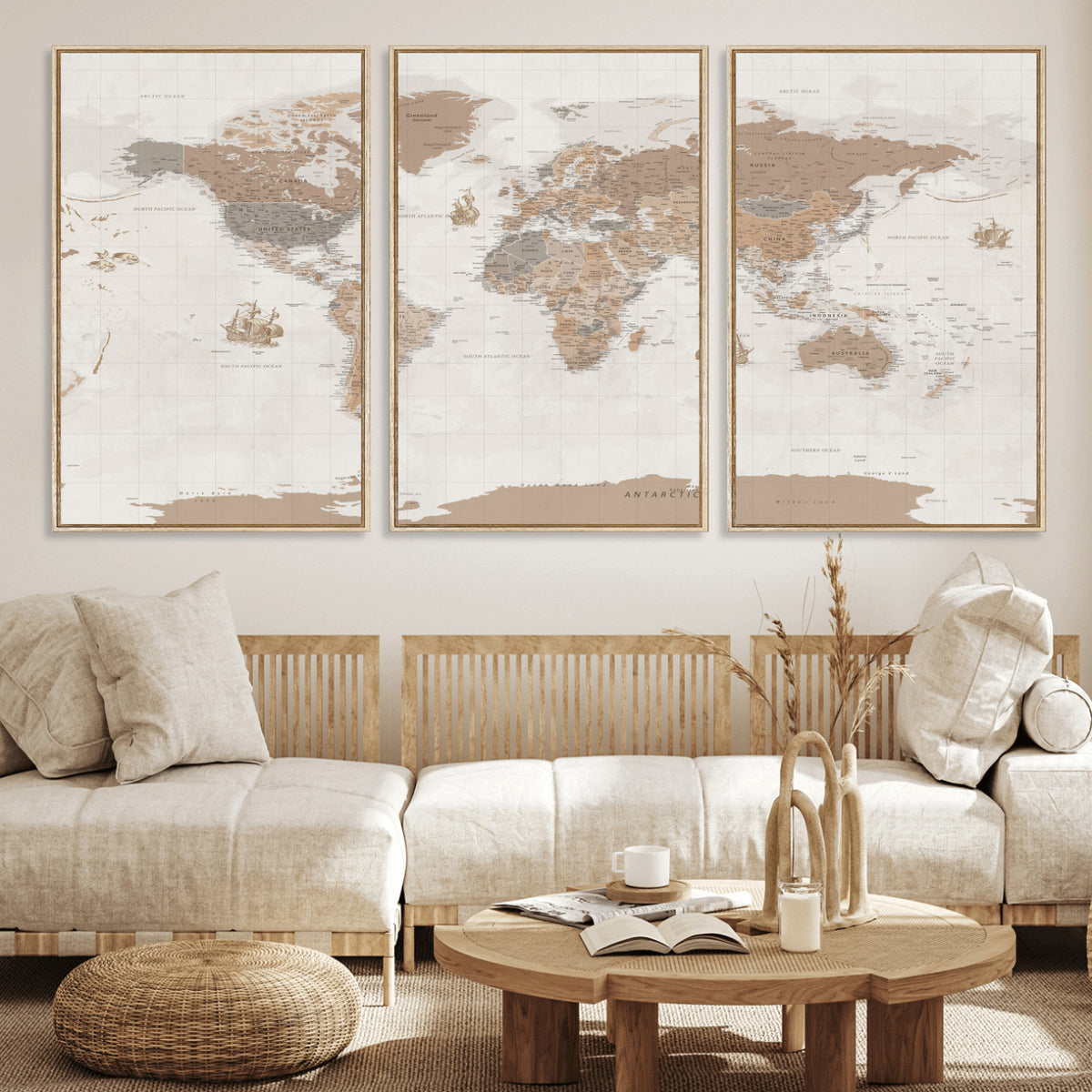 85057279-MGV-CV-36X24 - Framed Large World Map Canvas Print for Office Decor