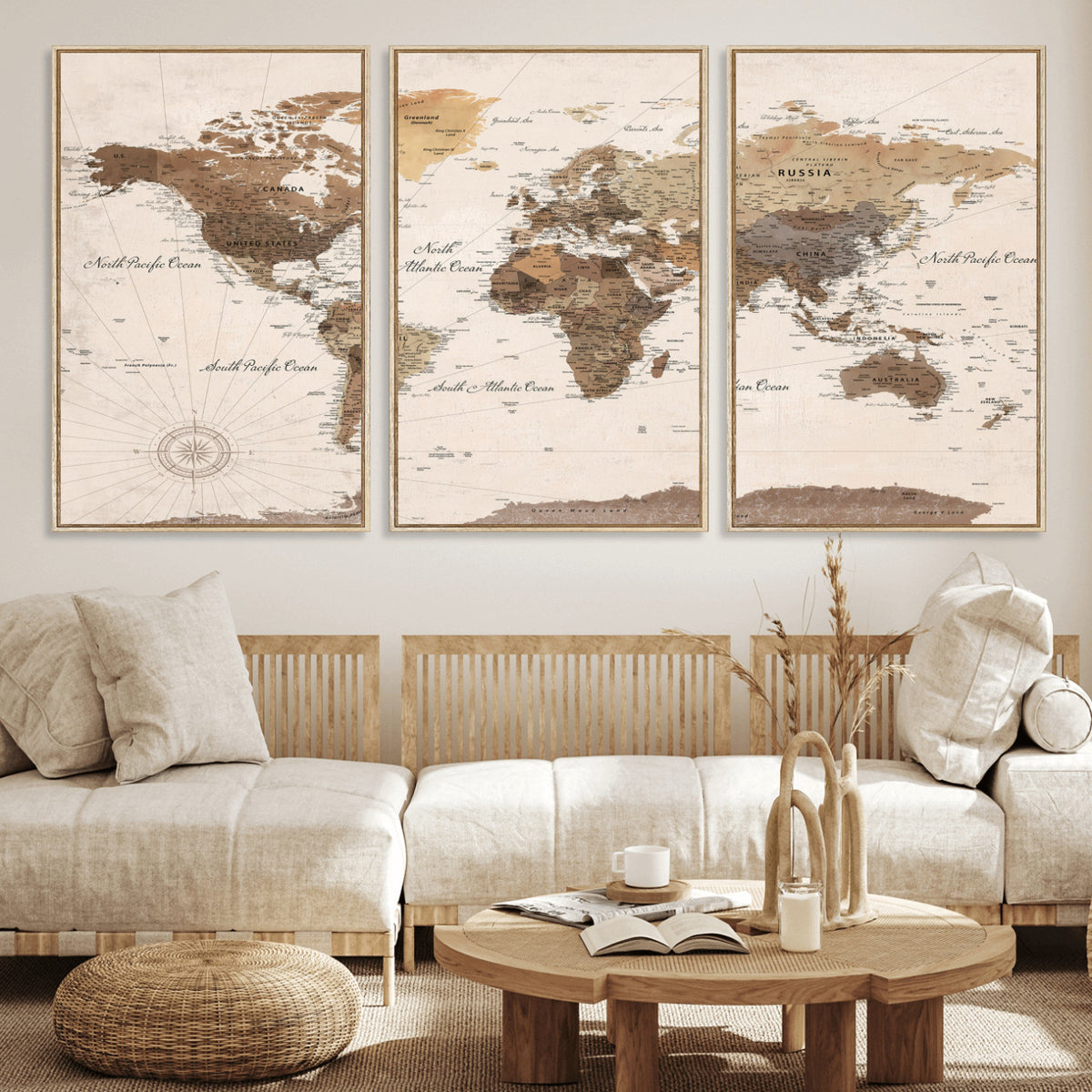 69860078-MGV-CV-36X24 - World Map Wall Art Canvas Print, Modern Decorative Framed Map Artwork Prints for Living Room, Office, Bedroom Wall Decor