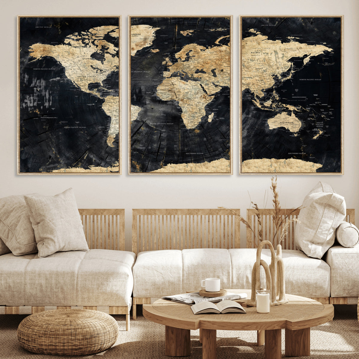 45535041-MGV-CV-36X24 - Framed Large World Map Wall Art Canvas Print for Living Room