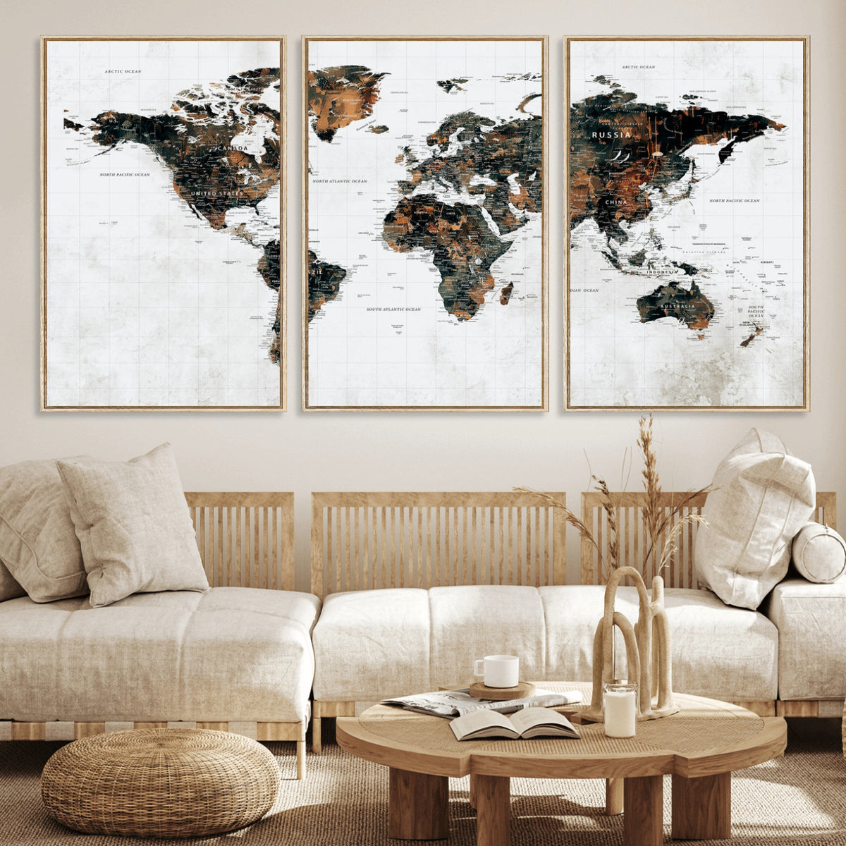 60008766-MGV-CV-36X24 - Large World Map Canvas Print – Framed Travel Map Wall Art