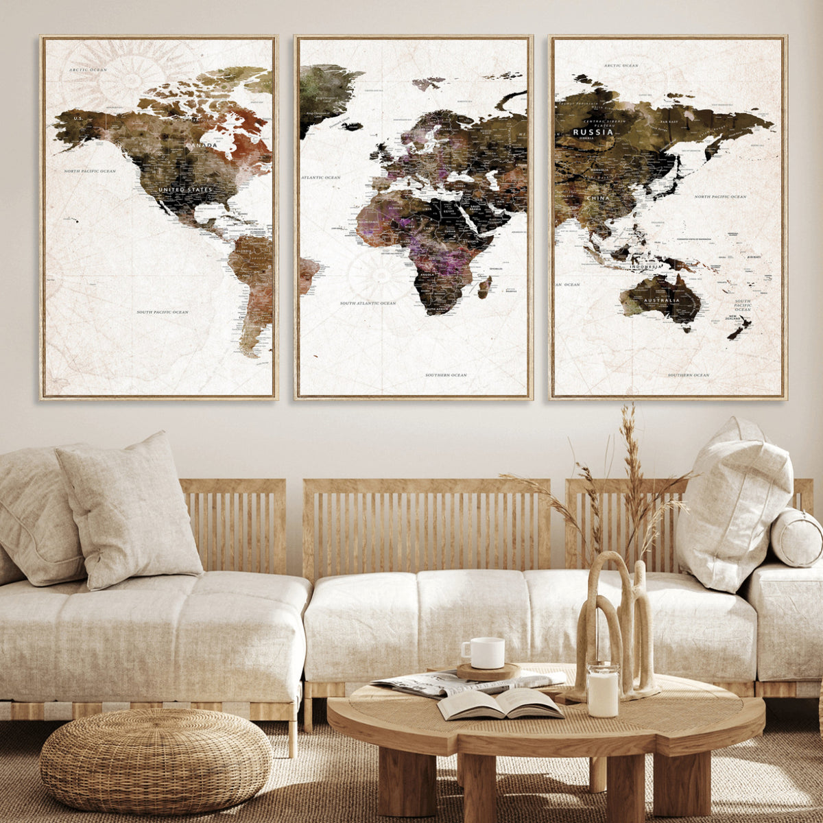 77651968-MGV-CV-36X24 - Watercolor World Map Print - Large Wall Art Canvas Print for