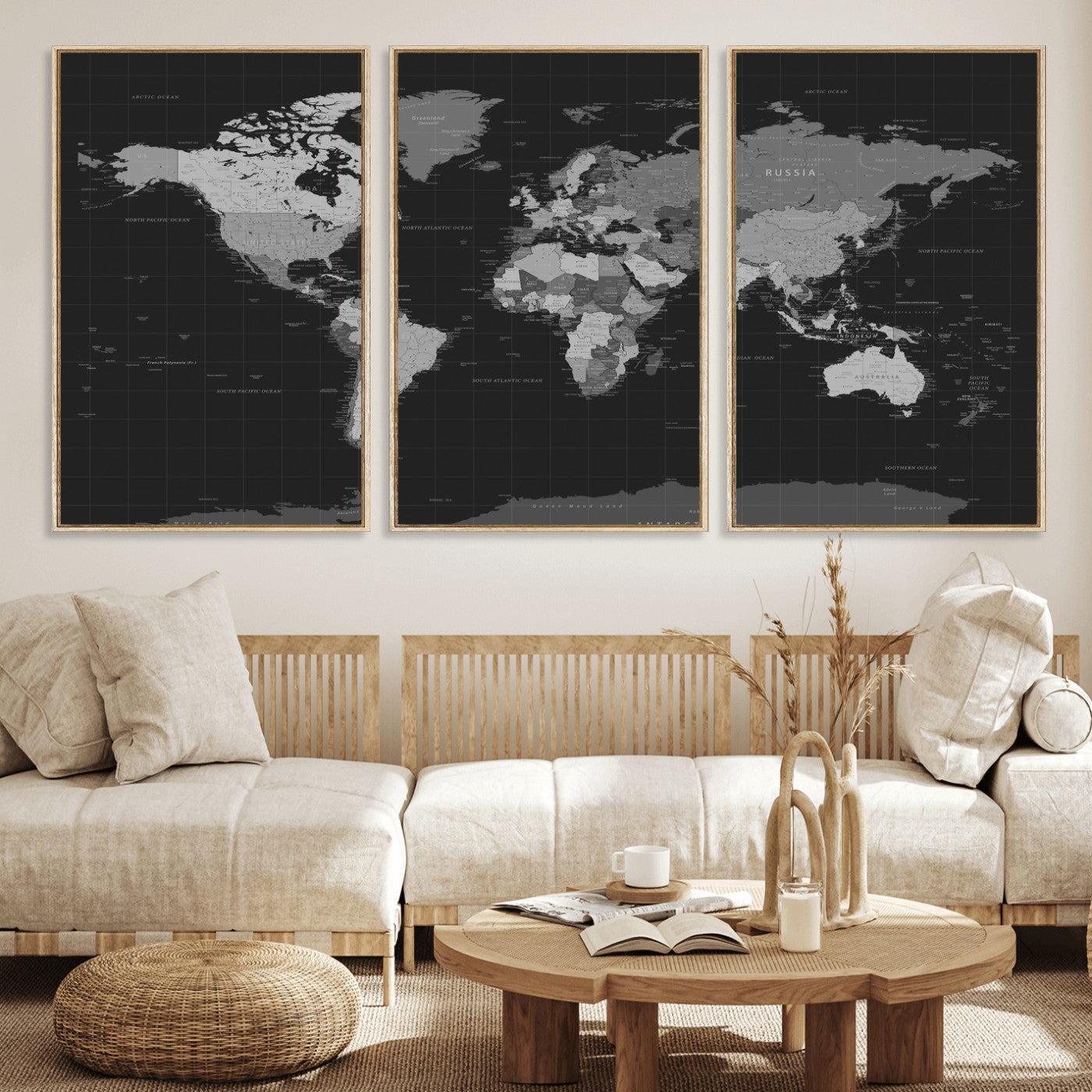 46160121-MGV-CV-36X24 - World Map Wall Art Canvas Print, Modern Decorative Framed Map Artwork Prints for Living Room, Office, Bedroom Wall Decor
