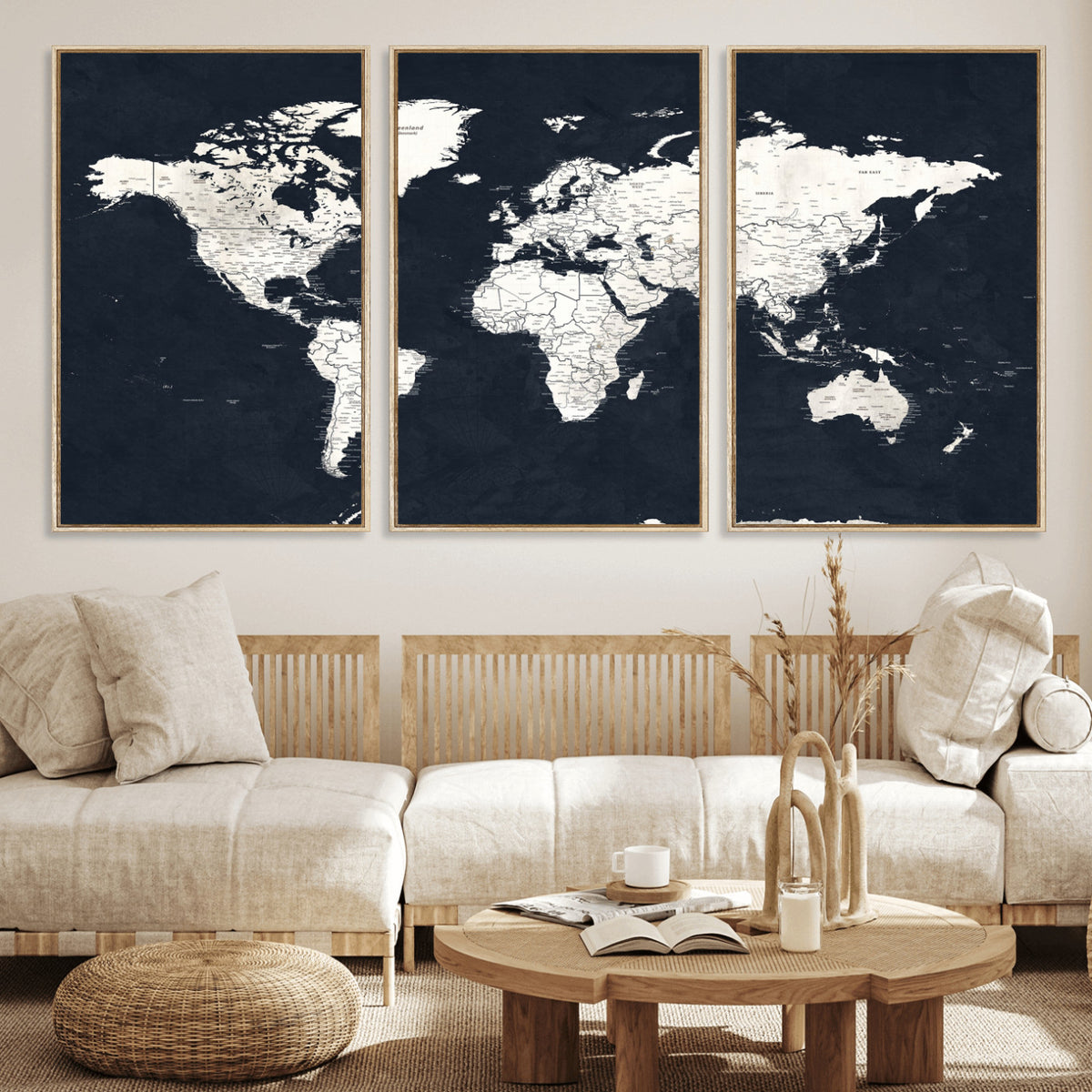 11963807-MGV-CV-36X24 - Black World Map Wall Art Canvas Print for Home Office and Meeting Room Decor