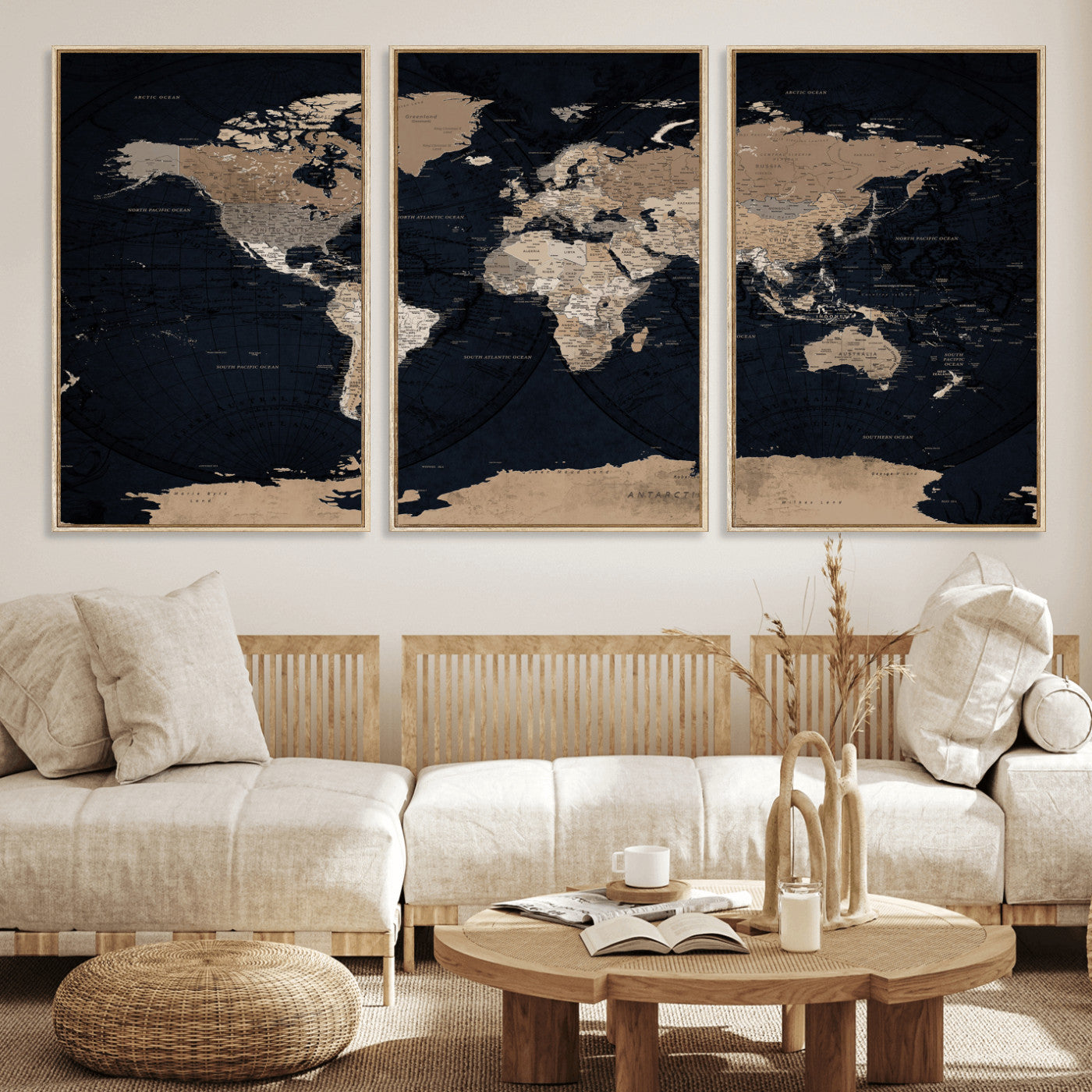 25812727-MGV-CV-36X24 - World Map Wall Art Canvas Print, Modern Decorative Framed Map Artwork Prints for Living Room, Office, Bedroom Wall Decor