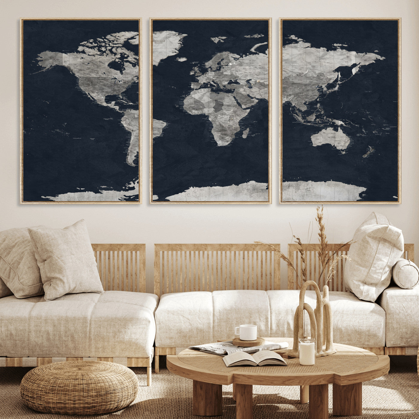 53886659-MGV-CV-36X24 - World Map Wall Art Canvas Print, Modern Decorative Framed Map Artwork Prints for Living Room, Office, Bedroom Wall Decor