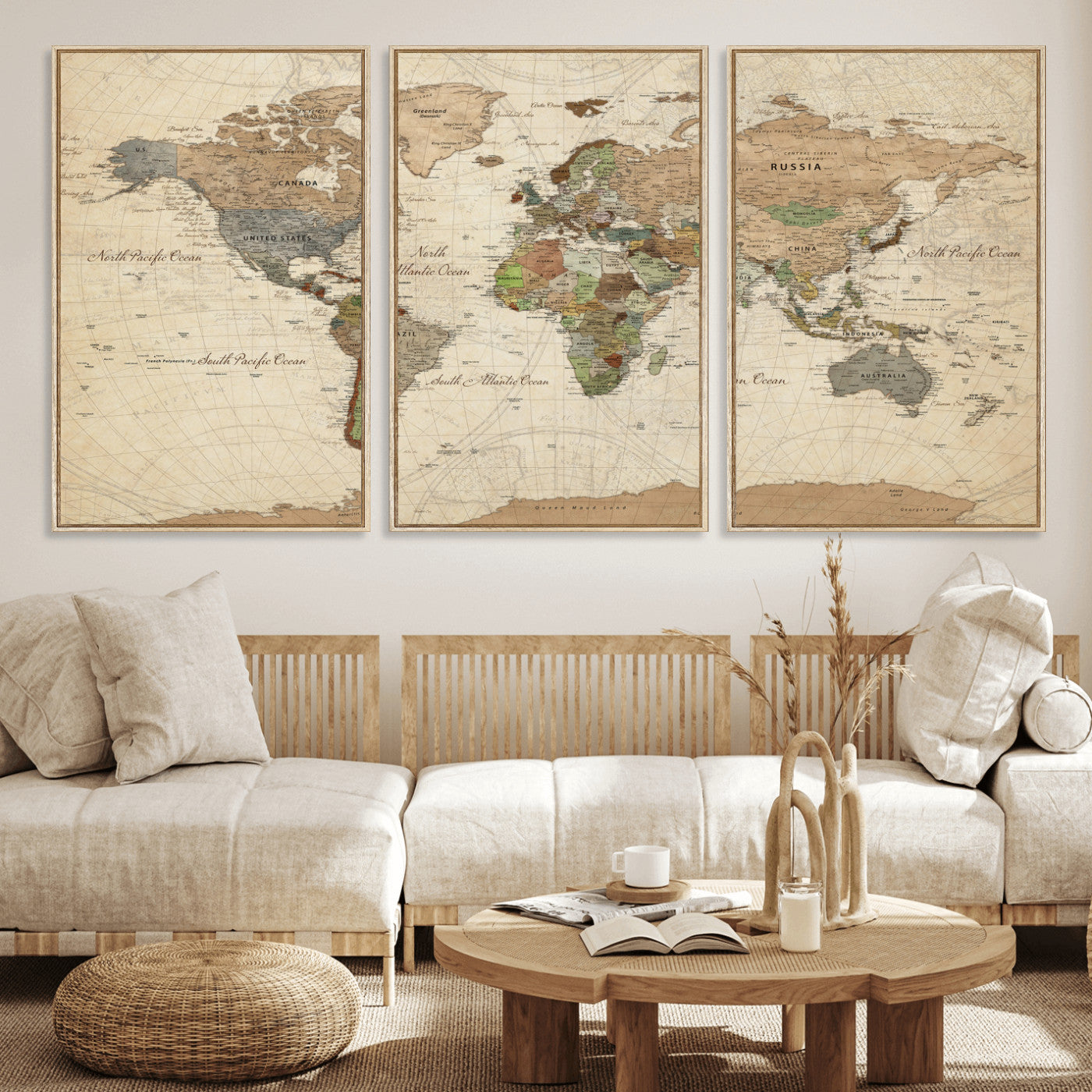16856902-MGV-CV-36X24 - World Map Wall Art Canvas Print, Modern Decorative Framed Map Artwork Prints for Living Room, Office, Bedroom Wall Decor