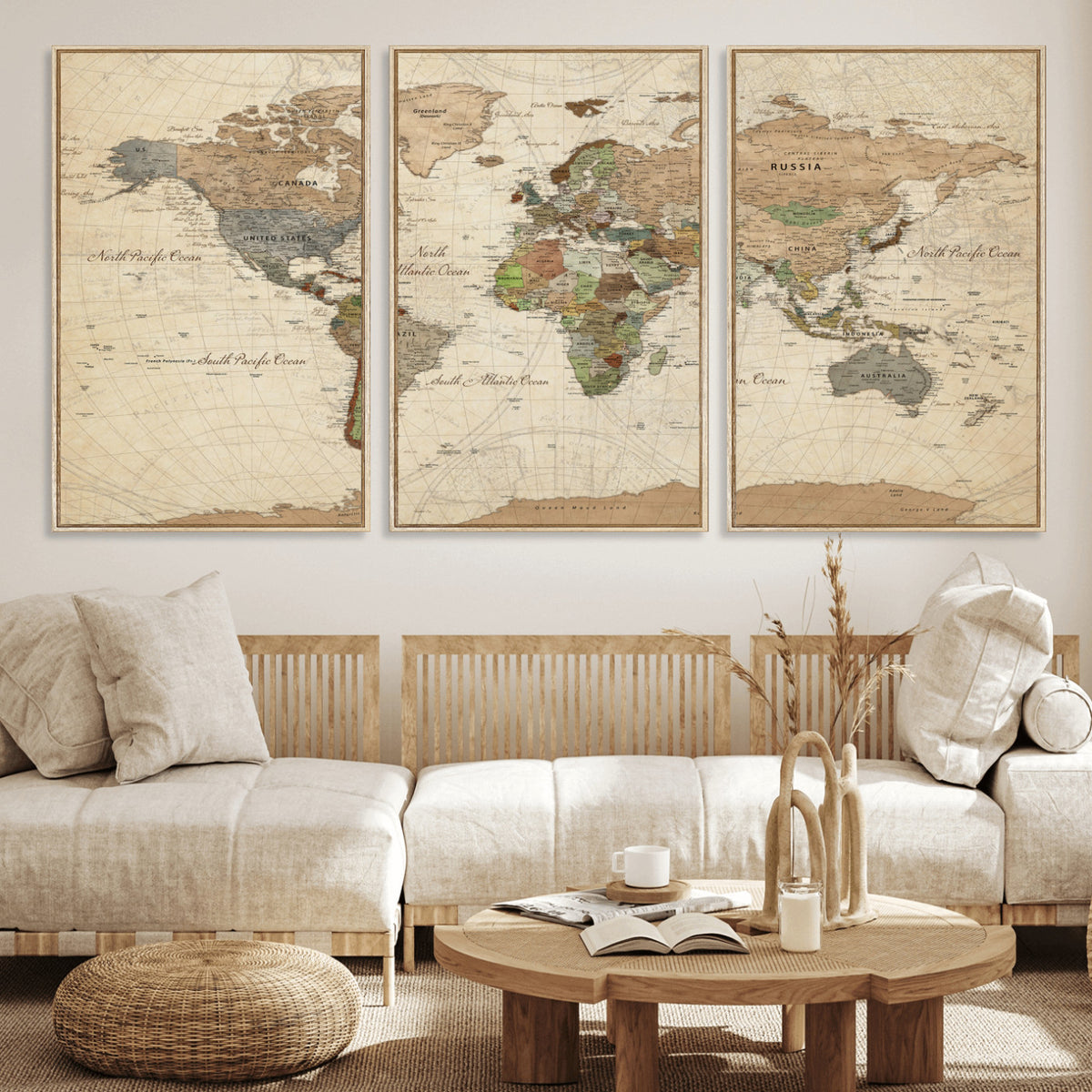 16856902-MGV-CV-36X24 - Vintage World Map Canvas Wall Art - Rustic Grunge Texture