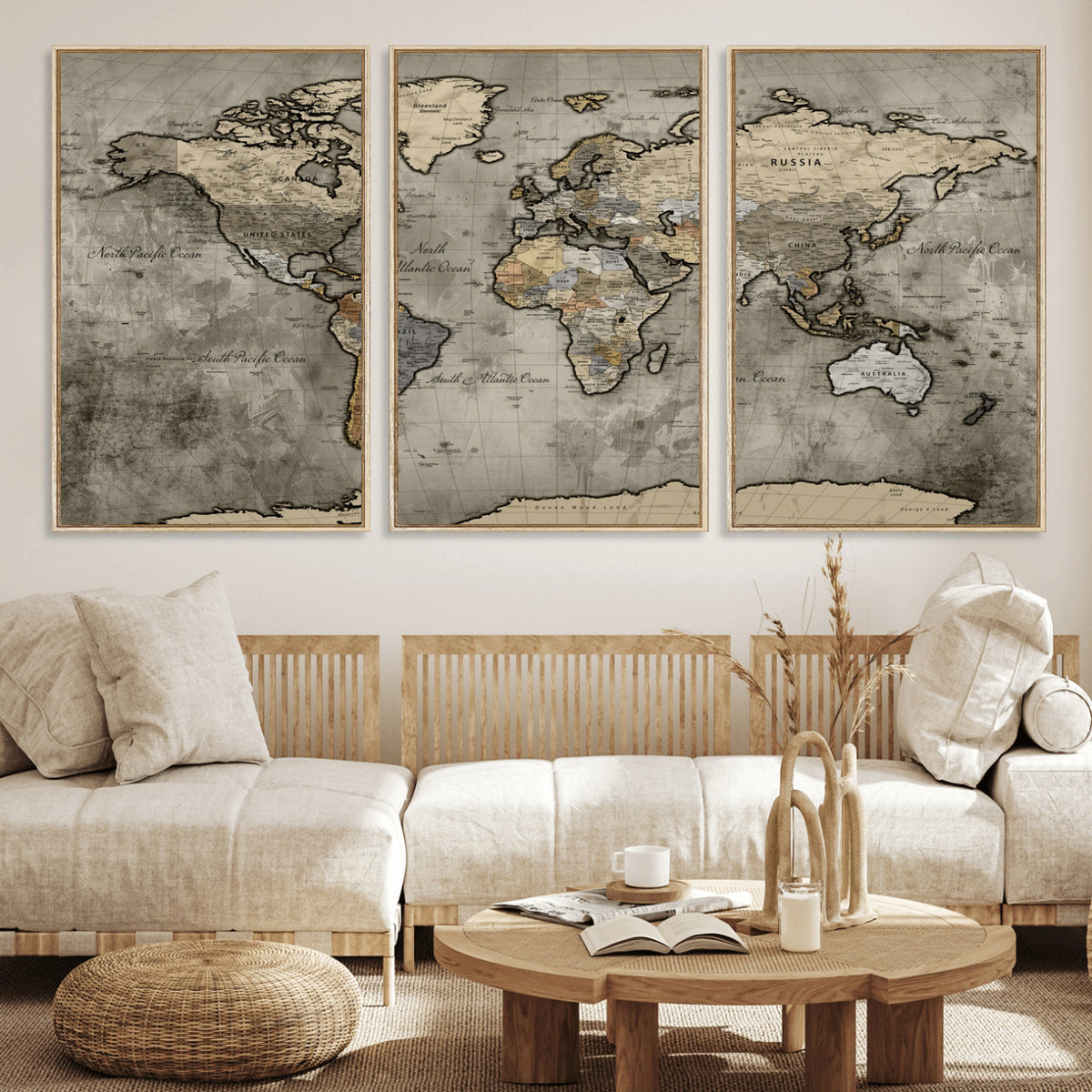 85218700-MGV-CV-36X24 - World Map Canvas Print, Detailed Map of the World Wall Art