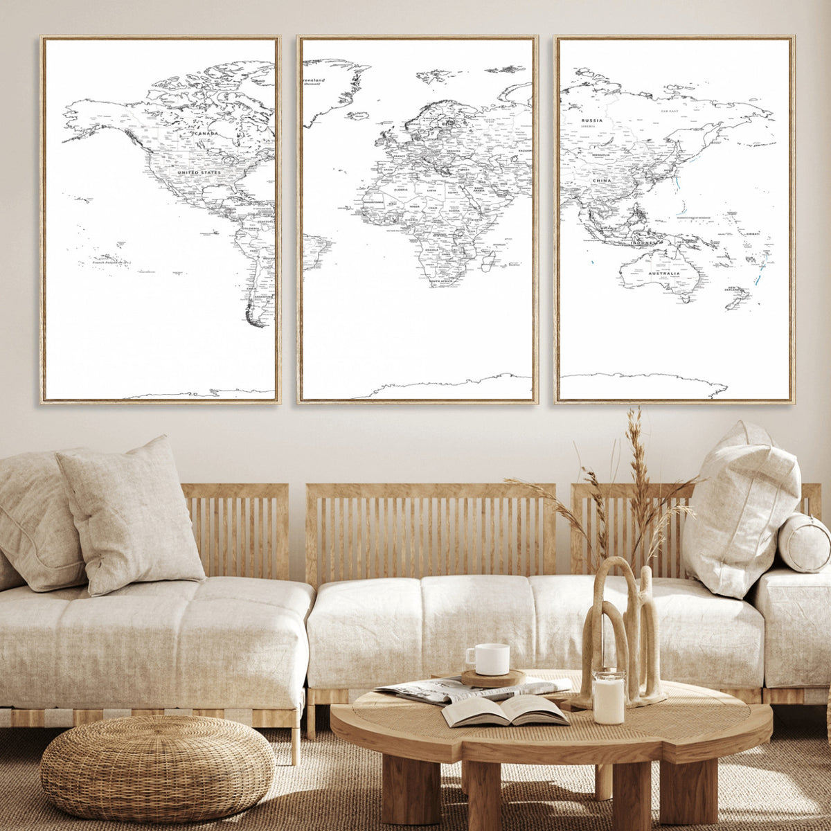 21002736-MGV-CV-36X24 - World Map Canvas Print, Framed Modern Detailed Map of the World for Home or Office