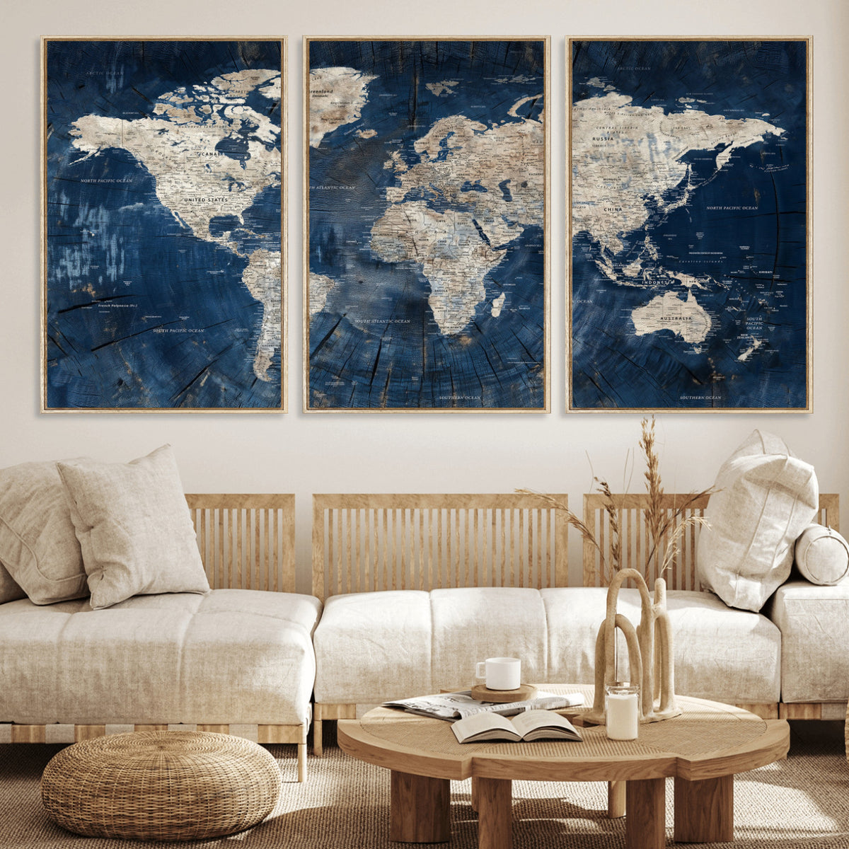 56126010-MGV-CV-36X24 - Large Blue World Map Wall Art Canvas Print for Home Office