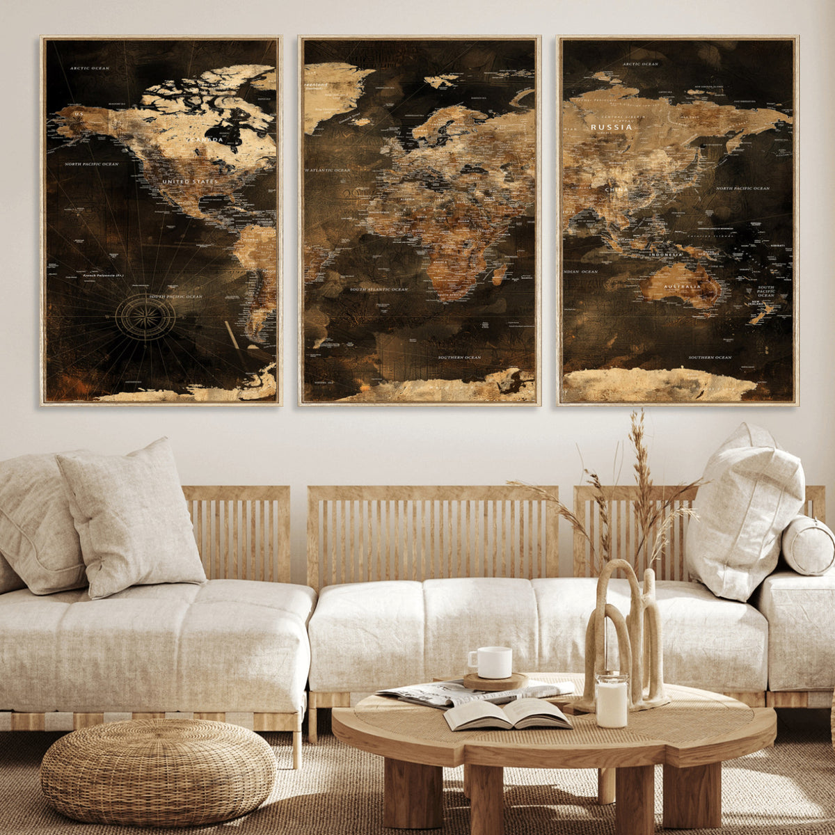 97742922-MGV-CV-36X24 - World Map Canvas Print, Modern Decorative Framed Map Artwork