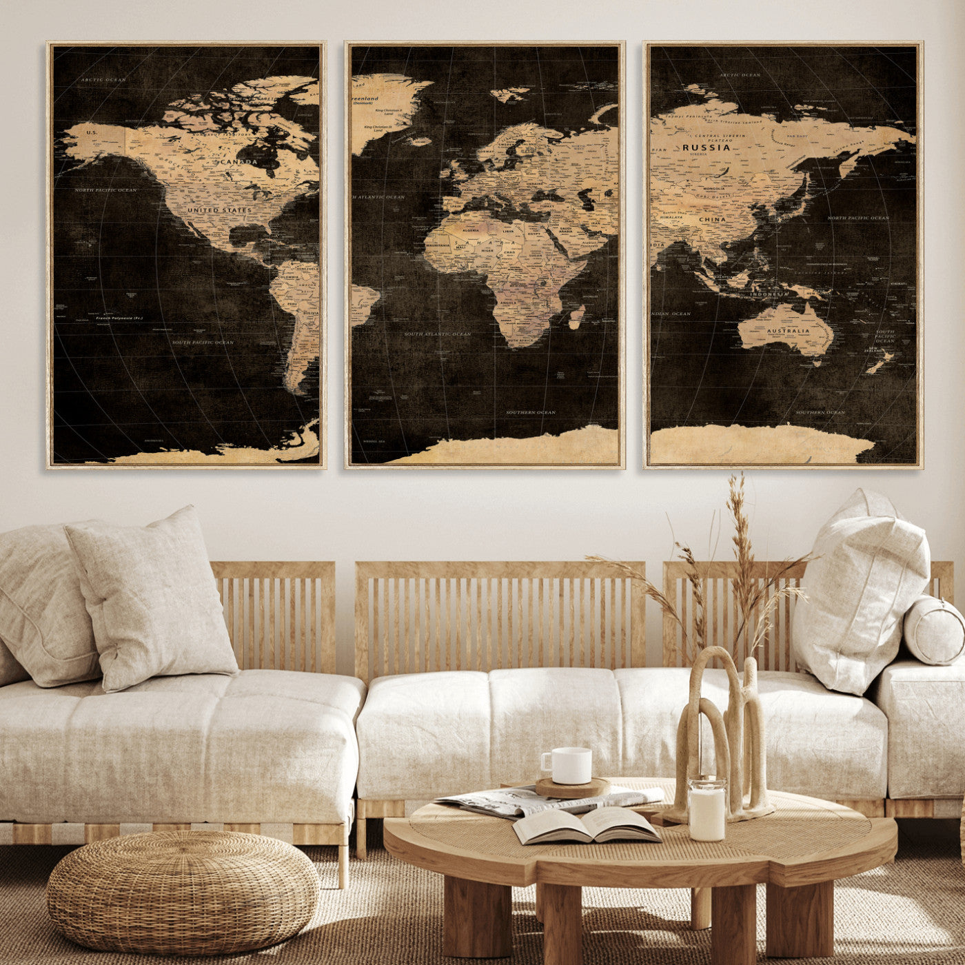 17790470-MGV-CV-36X24 - World Map Wall Art Canvas Print, Modern Decorative Framed Map Artwork Prints for Living Room, Office, Bedroom Wall Decor