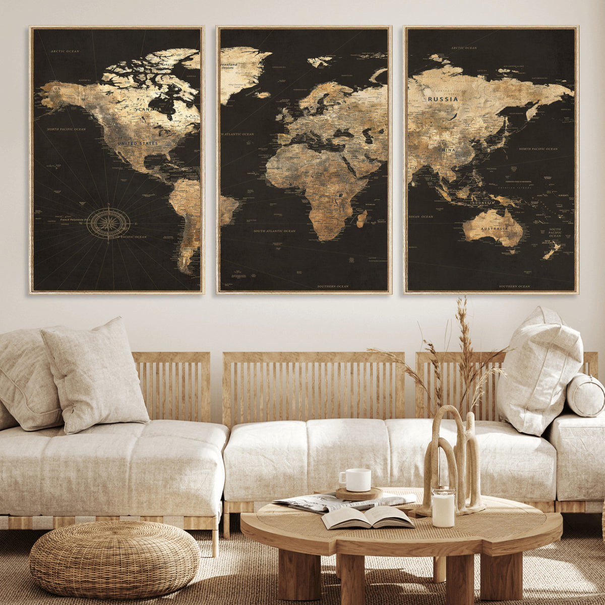 70985630-MGV-CV-36X24 - Framed World Map with Pin Canvas Print – Detailed World Map