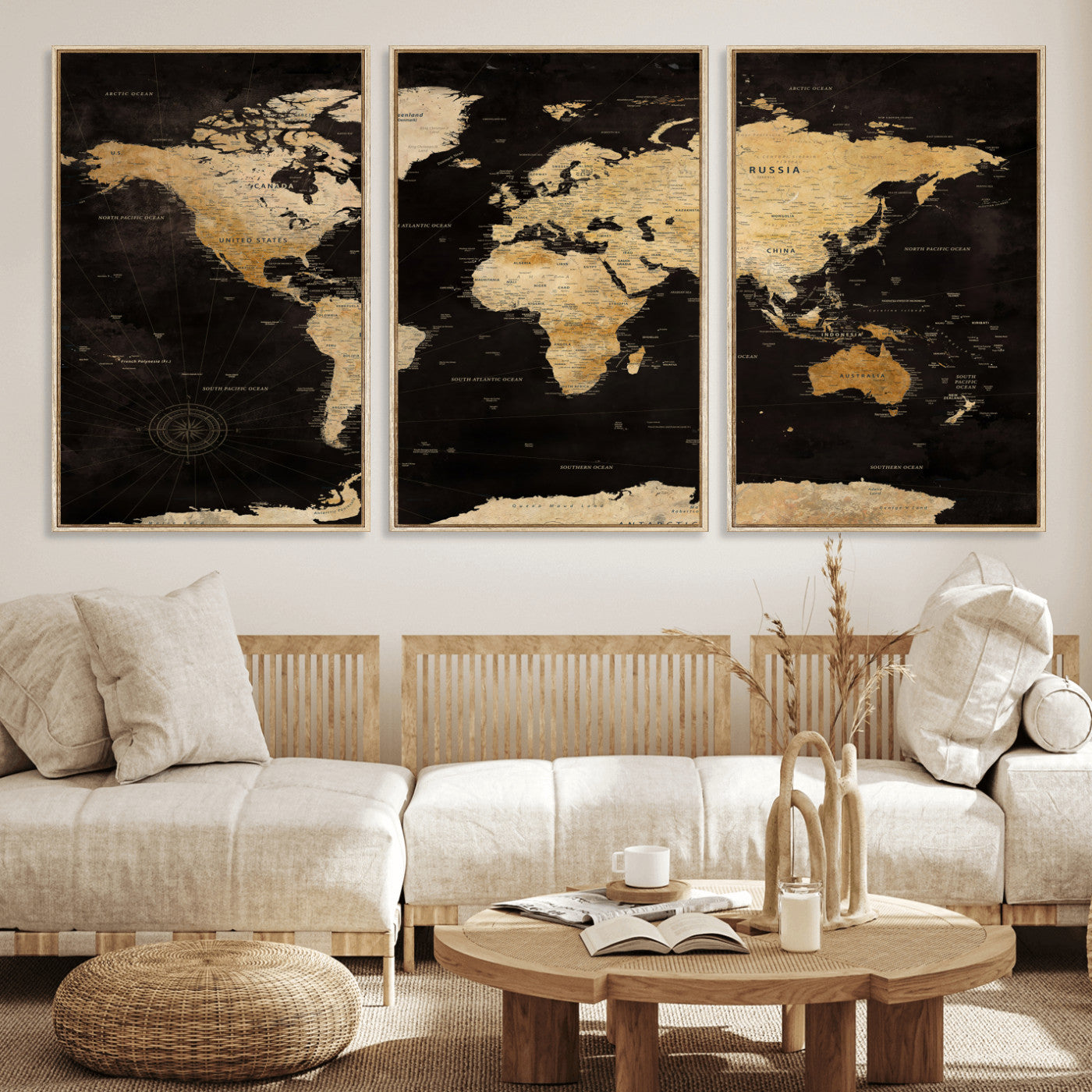 70468159-MGV-CV-36X24 - World Map Wall Art Canvas Print, Modern Decorative Framed Map Artwork Prints for Living Room, Office, Bedroom Wall Decor