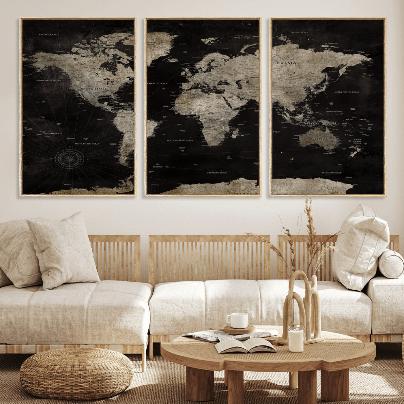 56225956-MGV-CV-36X24 - World Map Wall Art Canvas Print, Modern Decorative Framed Map Artwork Prints for Living Room, Office, Bedroom Wall Decor